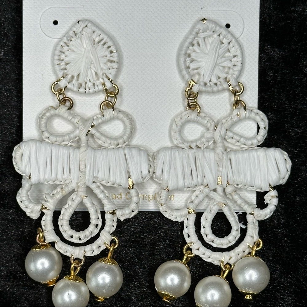 Panacea  White Woven Dangle Earrings
